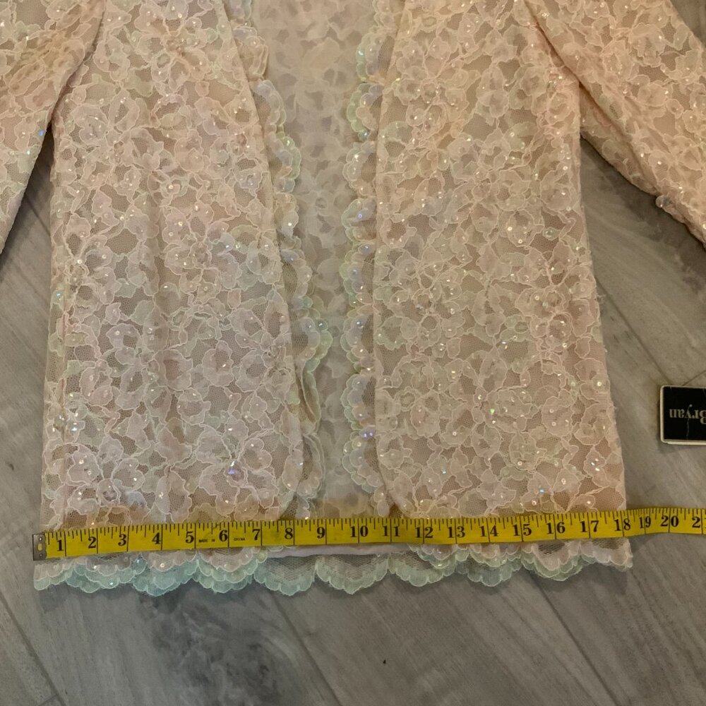 Jack Bryan Vintage Sequin Beaded Ivory Lace Scalloped Edge Elegant Jacket - Picture 8 of 11